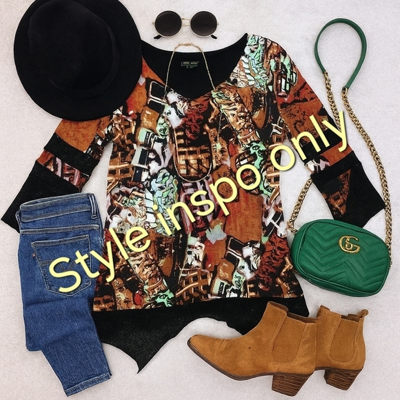 Eva Varro Abstract Art Asymmetrical Tunic Top Large Black Edgy Boho Artsy - Picture 9 of 10